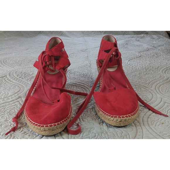 Abeo Bio System Women's‎ Red Suede Espadrille 3 Inch Wedge Sandal Size 10 - Picture 1 of 7